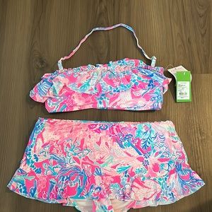 Lilly Pulitzer strapless bikini top (new) with skirt bottoms (used)